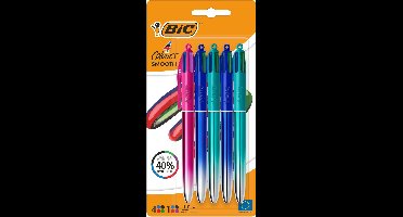 BIC 4 Kleuren Smooth Balpen - Pen met 4 Kleuren - Medium Punt 1,0 mm - 5 Stuks