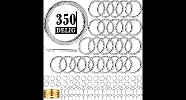 100 Stuks Platte Sleutelringen, 100 Open Springringetjes & 50 Schroefoogjes - 350-Delig DIY Sleutelhangers Ringen Set - Keychain Sleutels Maken - Splitringen voor Hobby & Sleutellabels - Metalen Keyrings Knutselen - 25mm - Zilver