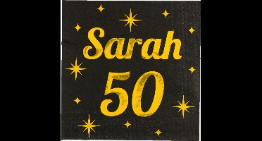 Paperdreams Verjaardag of Sarah feest servetten - leeftijd 50 jaar - 16x stuks - zwart/goud - 33 x 33 cm