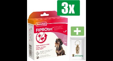 Beaphar Fiprotec Anti Teken- en Vlooiendruppels - Hond - 2-10 kg - 4st - 3 Stuks - Inclusief PetsHome Goudkleurige Adreskoker