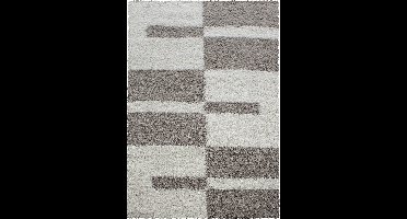 Hoogpolig Vloerkleed | Tapijt | Shaggy | Gala | Geometrisch | Beige | 80x150 cm