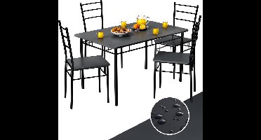 Casaria Eetkamerset Leo - 1x Eettafel 4x Stoel - Antraciet