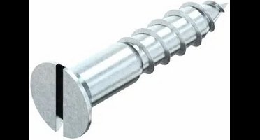 Houtschroef. 3.0 x 25mm. lang. platkop. gleufkop. verzinkt. 200 stuks. Deltafix.