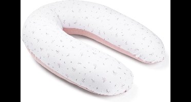 Doomoo Buddy - Voedingskussen - Zwangerschapskussen - Zijslaapkussen met superfijne en extra stille microkorrels - Bio katoen - 180cm - Flower Pink