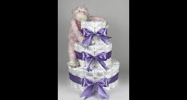 Chouette-Chouette | Luiertaart Meisje | Kraamcadeau | Geboorte Meisje | Babyshower | Aap Roze - Paars