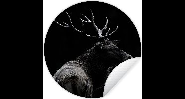 WallCircle - Muurstickers - Behangcirkel - Hert - Zwart - Portret - Gewei - Dieren - 30x30 cm - Muurcirkel - Zelfklevend - Ronde Behangsticker