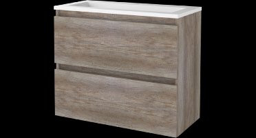 Basic Start 39 badmeubelset met greeploze wastafelonderkast met 2 lades en acryl wastafel met 1 kraangat 80 x 39 cm, scotch oak