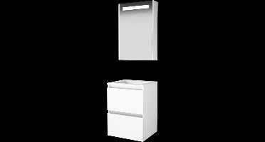 Basic Premium 46 badmeubelset met spiegelkast met geïntegreerde LED verlichting, greeploze wastafelonderkast met 2 lades en acryl wastafel met 1