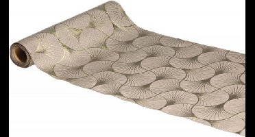 Chaks Tafelloper op rol - 2x - ginkgo print - beige/champagne - 28 x 300 cm - polyester