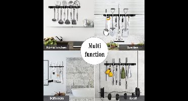 Broomhouder Muur, 5 houders en 4 haken zwart 2 Pack Zware Tool Houder Zelfklevend, Broomhouder met Nails Installeren, Tuin Tool Houder
