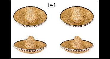 4x Luxe Sombrero Mexicaan met balletjes - Festival Mexico thema feest verjaardag Carnaval party