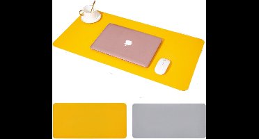 Muismat XL - Bureau Onderlegger - Muismatten - Anti Slip - 60x40 cm - Kunstleer - Geel/Grijs
