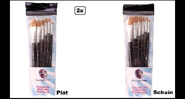 2x PXP Professional Colours penselen set recht en schuin - schmink thema feest festival evenement fun penseel
