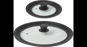 Set van 2x stuks universele glazen pannendeksels met siliconen rand 16-18-20 en 28-30-32 cm
