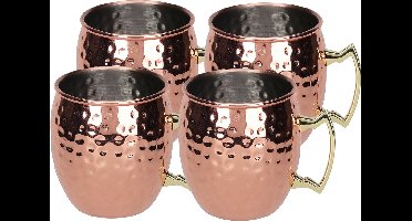Excellent Houseware Moscow Mule bekers - 4x - RVS - koperkleurig - 500 ml - cocktailglazen