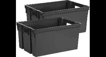 EDA Opbergbox/Opbergkrat 50 L - 2x - zwart - kunststof - 56 x 41 x 29 - stapelbaar/nestbaar