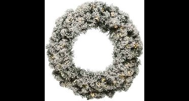 Groen/witte kerstkrans 60 cm Imperial met kunstsneeuw en led-lichtjes - Kerstkransen kerstversieringen/kerstdecoraties