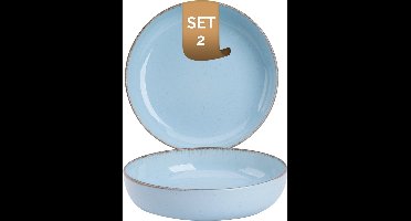 Palmer - Antigo - Bord diep - Pastabord - 2 stuks - ø 19 cm - Lichtblauw - Porselein - Bordenset
