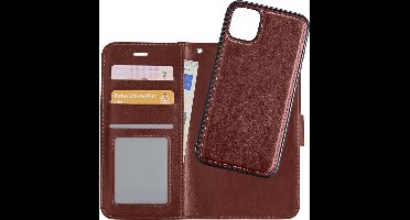 Hoesje - 2 in 1 - Geschikt voor Apple iPhone 13 Mini - Met Uitneembare Hard Cover - Bookcase - Wallet Case - Met Pasjeshouder - Book Case - Uitneembaar - Pashouder - Kunstleer - Bruin