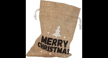 2 X Bruine jute zak "Merry Christmas" h=23cm b=17cm = 2 stuks
