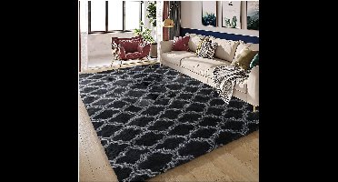 Vloerkleed voor de woonkamer, hoogpolig, wasbaar, 80 x 160 cm, modern, antislip onderkant, tapijt, groot, voor woonkamer, slaapkamer, slaapzaal (grijs-wit)