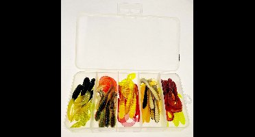 Qatrixx Softbait set 55 Delig - Enkele Twisters 7,5 cm uit Amerika - Jigheads - Staaldraad - inclusief Tacklebox - Roofvissen - Snoek - Baars - Snoekbaars - Kunstaas - Kunstaasset