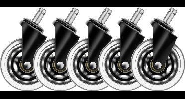 Deltaco Gaming GAM-157 3" Wielen voor Gamestoelen en Bureaustoelen - Universeel - set van 5 stuks - Rubber - Zwart