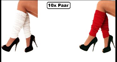10x Paar Beenwarmers rood en wit - Red and white - Optocht disco Carnaval thema feest party fun festival winter