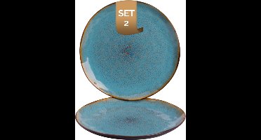 Palmer - Lotus - Bord - 2 stuks - ø 27,5 cm - Turquoise/Zwart - Stoneware - Bordenset