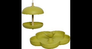 Vogel voedersilo met vogelbad - bamboe hout - groen