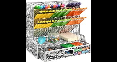 - mesh bureau-organizer, multifunctionele pennenhouder, pennenhouder voor bureau, organizer voor bureauspullen, opslagrek voor school, thuis, kantoor, kunstbenodigdheden (zilverkleurige mesh