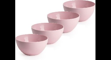 Plasticforte Schaaltjes - 4x - kunststof - kommetjes - dessert/ontbijt - D14 x H6 cm - roze