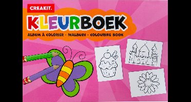 CREAKIT. Kleurboek Voor Kinderen – A4 Formaat – 24 Kleurplaten – 120 gram – Wit papier – Roze