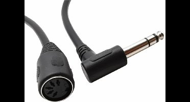 DIN 5-pins (v) - 6,35mm Jack (m) haaks audio adapter kabel / zwart - 0,20 meter
