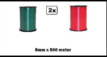 2x Krullint rood en groen 5mm x 500meter krul lint kerst thema feest decoratie kado kado gold verjaardag