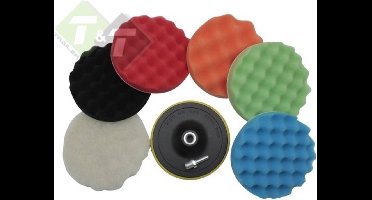 Polijstset 7 dlg, Polijst pad 150 mm, Poetspad set, Hofftech polijst schijf