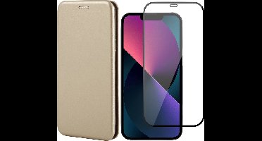 Hoesje geschikt voor iPhone 13 Pro en Full Screenprotector - Portemonnee Book Case - Goud