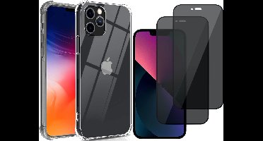 Hoesje geschikt voor iPhone 13 Pro Transparant - Shockproof Case + 2x Volledig Dekkende Privacy Glas Screen Protector