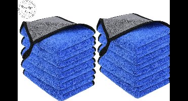 Microvezel autodoek - Autopoetsdoek - Auto schoonmaken - Microvezeldoek - 10stuks - Droogdoek - 30/30cm - Blauw/Zwart