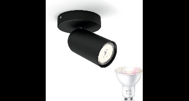 WiZ Pongee Opbouwspot (Zwart) - Wit en Gekleurd Licht - Wandspot of Plafondspot met 1 Lichtpunt - GU10 - Te bedienen via WiFi