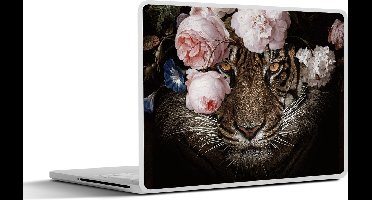 Laptop sticker - 11.6 inch - Tijger - Bloemen - Rozen - 30x21cm - Laptopstickers - Laptop skin - Cover