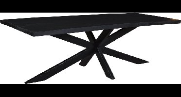 Livingfurn - Moderne Zwarte Eetkamertafel - Spider Tafelpoten - van Mango Hout en Gecoat Staal - 240 cm