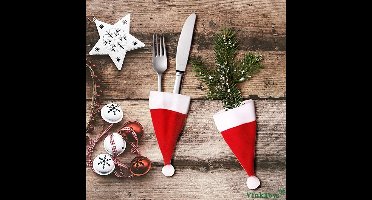 Kerstmutsjes bestekhouder - Kerst bestekmutsjes - Bestekhouder Kerstmutsjes - kersttafel decoratie - 6/12/18/24/30 persoons