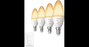 Philips Hue Uitbreidingspakket - E14 - met 4 Kaarslampen - Warm tot Koelwit Licht - Incl. 1 Hue Dimmer Switch - Hue White Ambiance