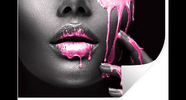 Muurstickers - Sticker Folie - Lippen - Roze - Zwart - 30x20 cm - Plakfolie - Muurstickers Kinderkamer - Zelfklevend Behang - Zelfklevend behangpapier - Stickerfolie