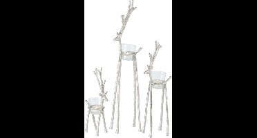 Theelichthouder  rendier  Alfred, zilver metaal. Grootste model op foto 53cm, 1 stuk