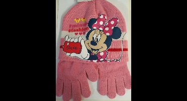 Minnie Mouse muts en handschoenen roze - Maat 52
