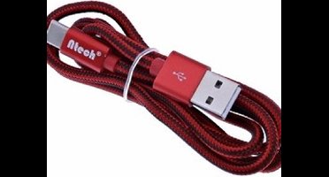 Ntech - USB-C Data- en Laadkabel - 2.4A Snellader Kabel 1 M- Fast en Quick Charge Oplaadkabel - Type C Naar USB-A - Oplaadsnoer Telefoon - Laptop - Geschikt voor Samsung Galaxy en Note - Sony - OnePlus - Gevlochten Nylon Rood
