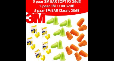 3M slaapassorti 15 paar oordoppen 3M 1100 - EarSoftFX - EarClassic - slapen