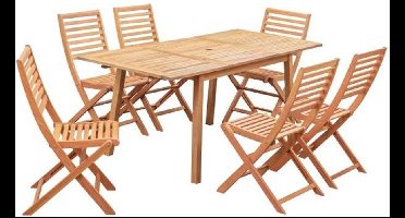Garden dining set 4-6 personen - Eucalyptus FSC - Uitschuifbare tafel 120/180 x 80 cm + 6 klapstoelen